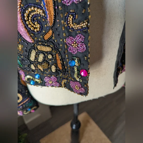 Laurence Kazar Vintage Beaded Black Multi-Color Embellished Jacket - Picture 4 of 7